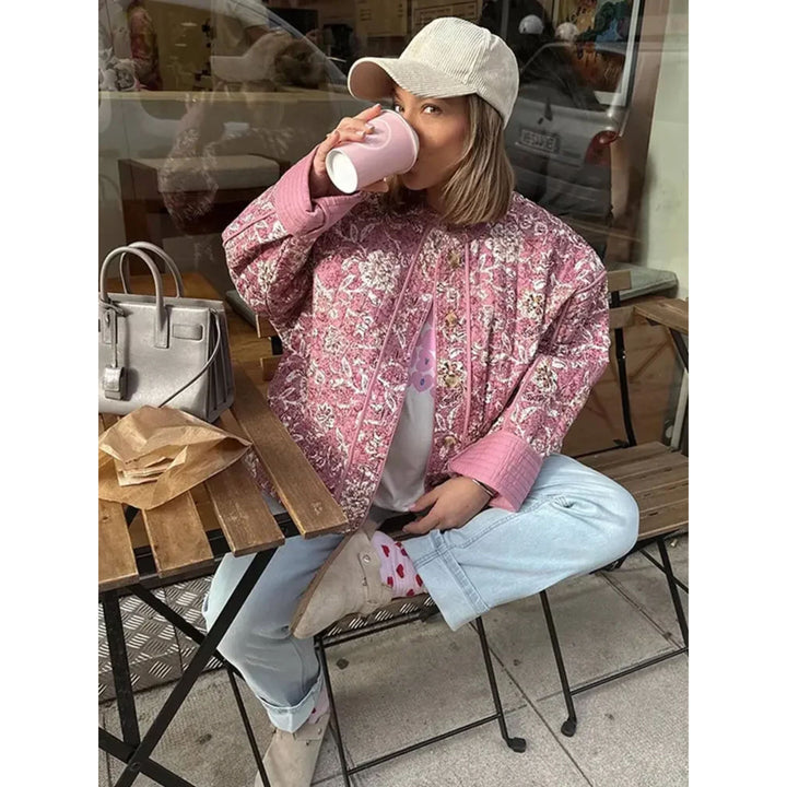 Oversized Jacka - Rosa quiltad jacka med lös passform för kvinnor-Eva Jonsson