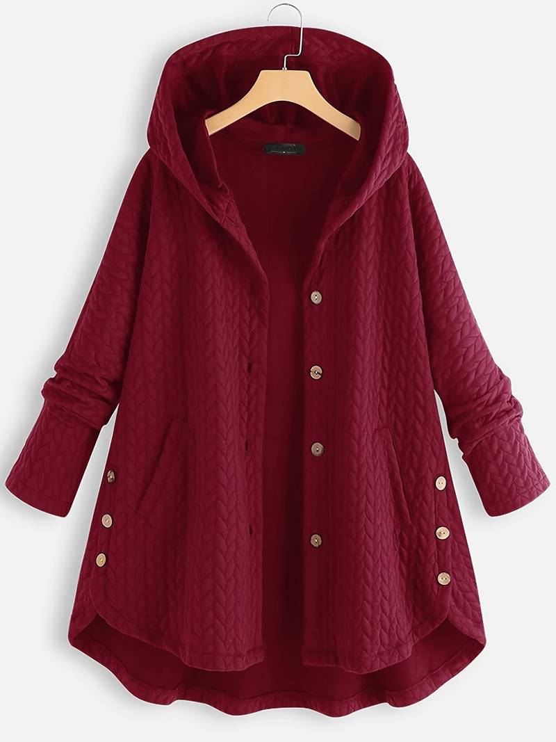 Oversized Jacket - Varm vinterjacka med huva och knappar för kvinnor-Eva Jonsson