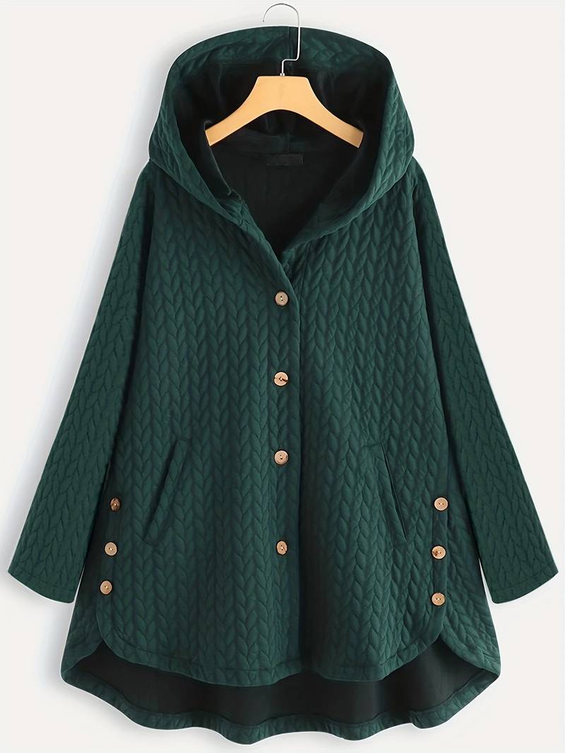 Oversized Jacket - Varm vinterjacka med huva och knappar för kvinnor-Eva Jonsson