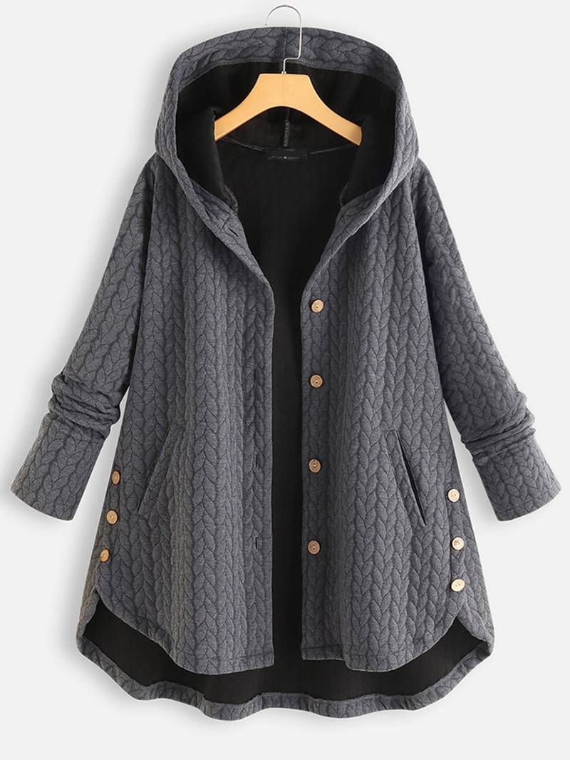 Oversized Jacket - Varm vinterjacka med huva och knappar för kvinnor-Eva Jonsson