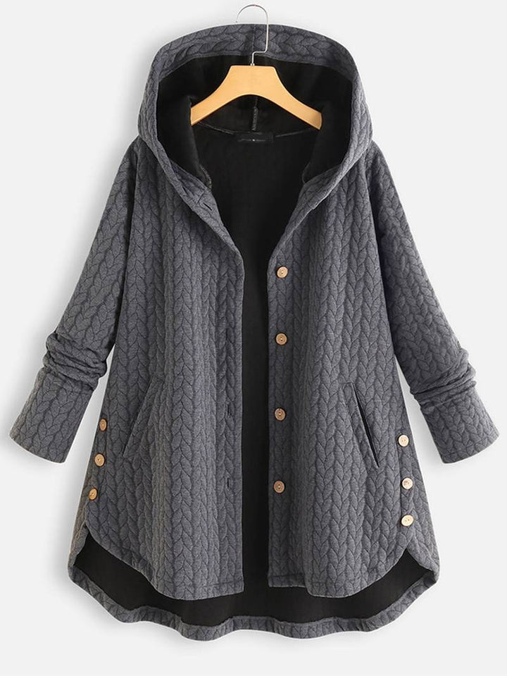 Oversized Jacket - Varm vinterjacka med huva och knappar för kvinnor-Eva Jonsson