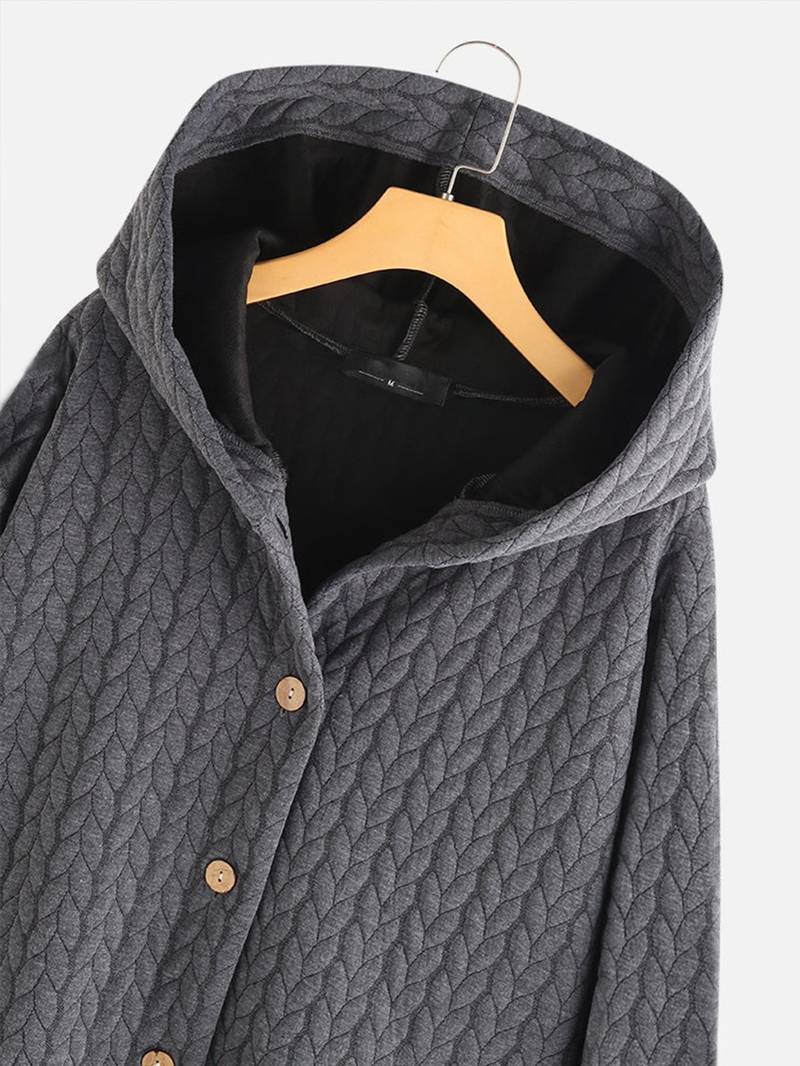 Oversized Jacket - Varm vinterjacka med huva och knappar för kvinnor-Eva Jonsson
