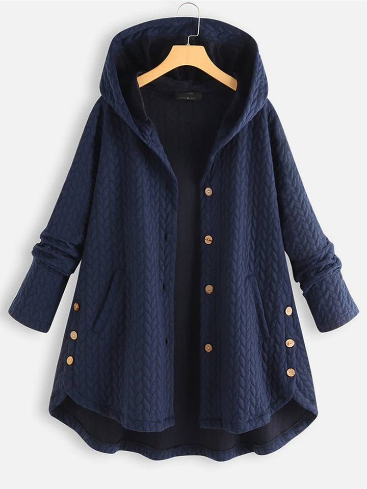 Oversized Jacket - Varm vinterjacka med huva och knappar för kvinnor-Eva Jonsson