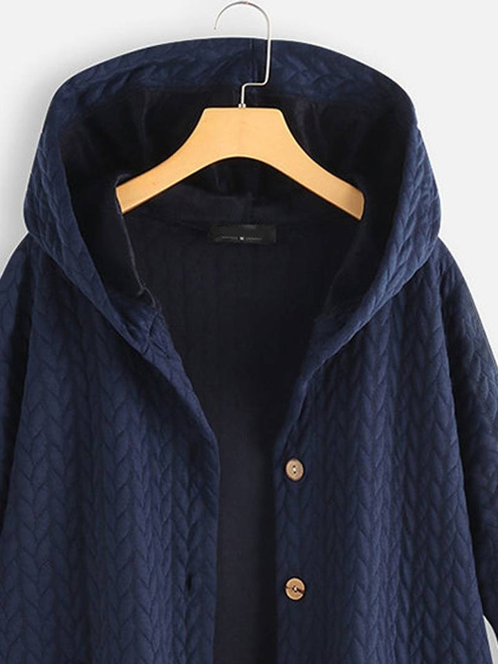 Oversized Jacket - Varm vinterjacka med huva och knappar för kvinnor-Eva Jonsson