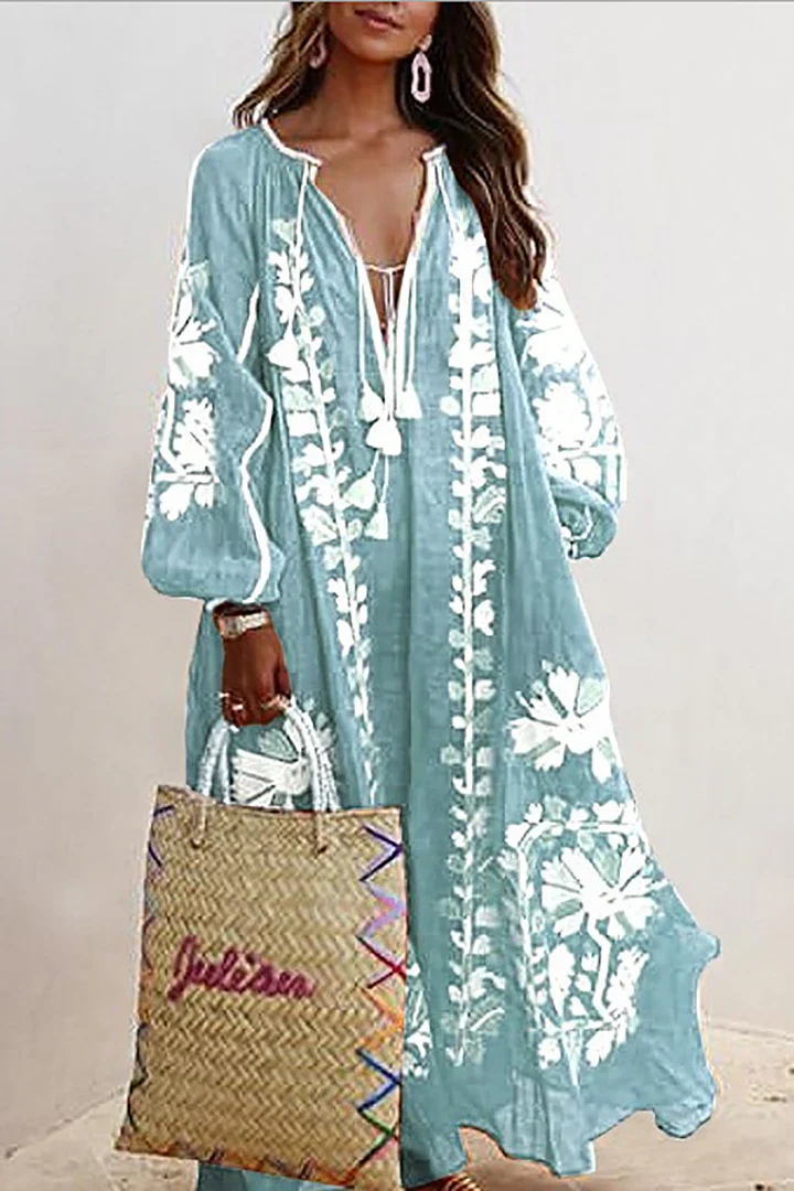 Oversized Klänning | V-hals | Långärmad | Boho klänning | Maxi klänning-Eva Jonsson