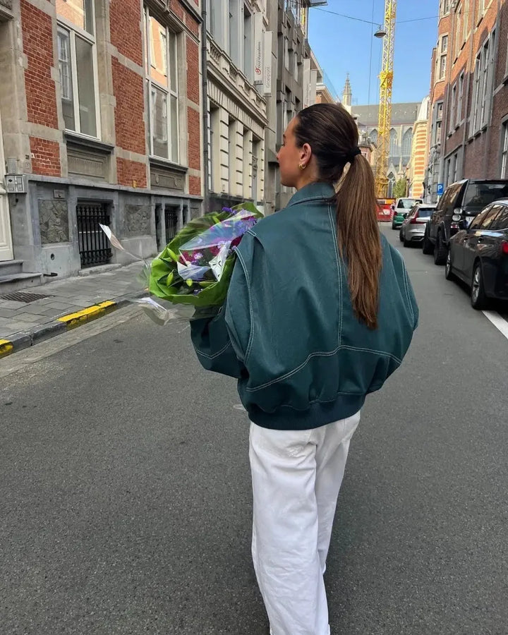 Oversized Skinnjacka | Zip-Up | Loose Fit | Bomberjacka i skinn | Damjacka-Eva Jonsson