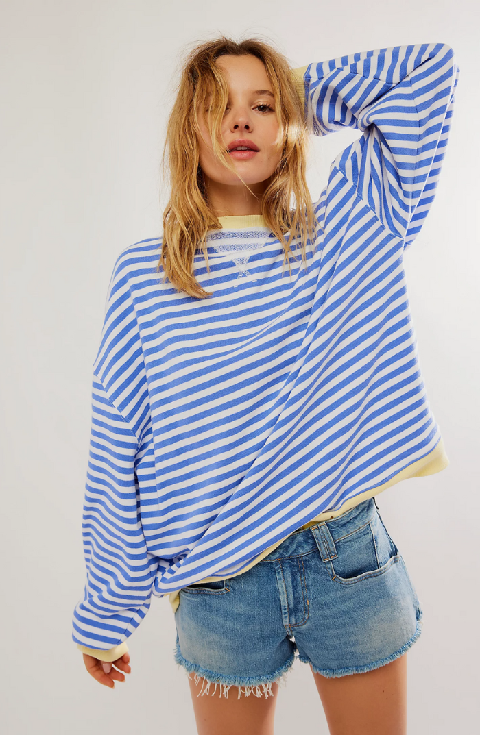 Oversized Sweatshirt | Lösa passform | Långärmad | Randig Pullover | Damkläder-Eva Jonsson