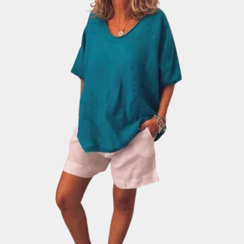 Oversized T-shirt - Loose Fit - T-shirt i bomull - Linne - T-shirt för kvinnor-Eva Jonsson