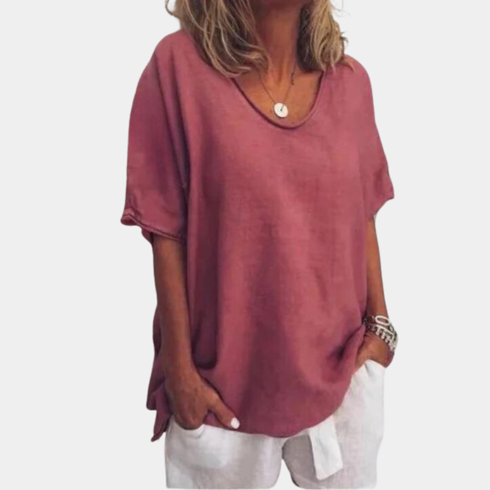 Oversized T-shirt - Loose Fit - T-shirt i bomull - Linne - T-shirt för kvinnor-Eva Jonsson
