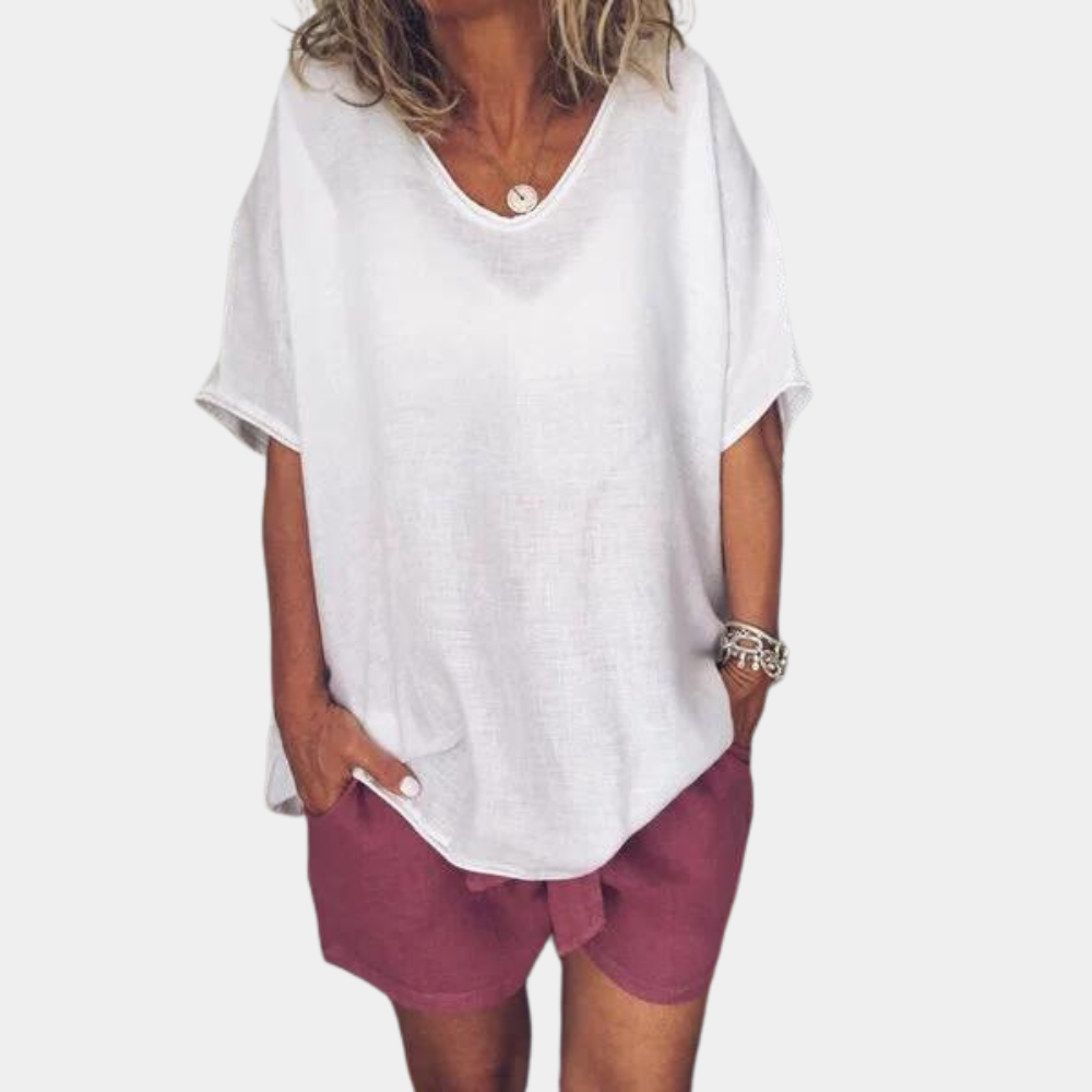 Oversized T-shirt - Loose Fit - T-shirt i bomull - Linne - T-shirt för kvinnor-Eva Jonsson