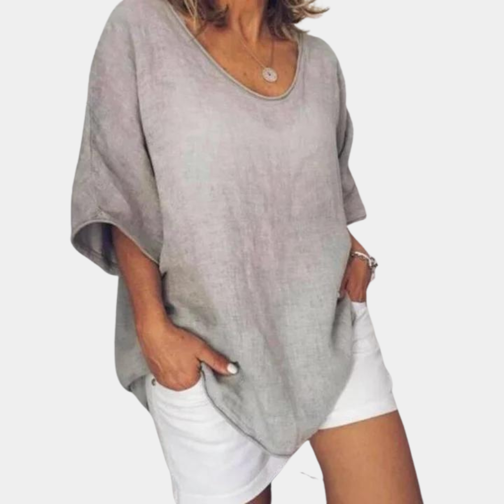 Oversized T-shirt - Loose Fit - T-shirt i bomull - Linne - T-shirt för kvinnor-Eva Jonsson
