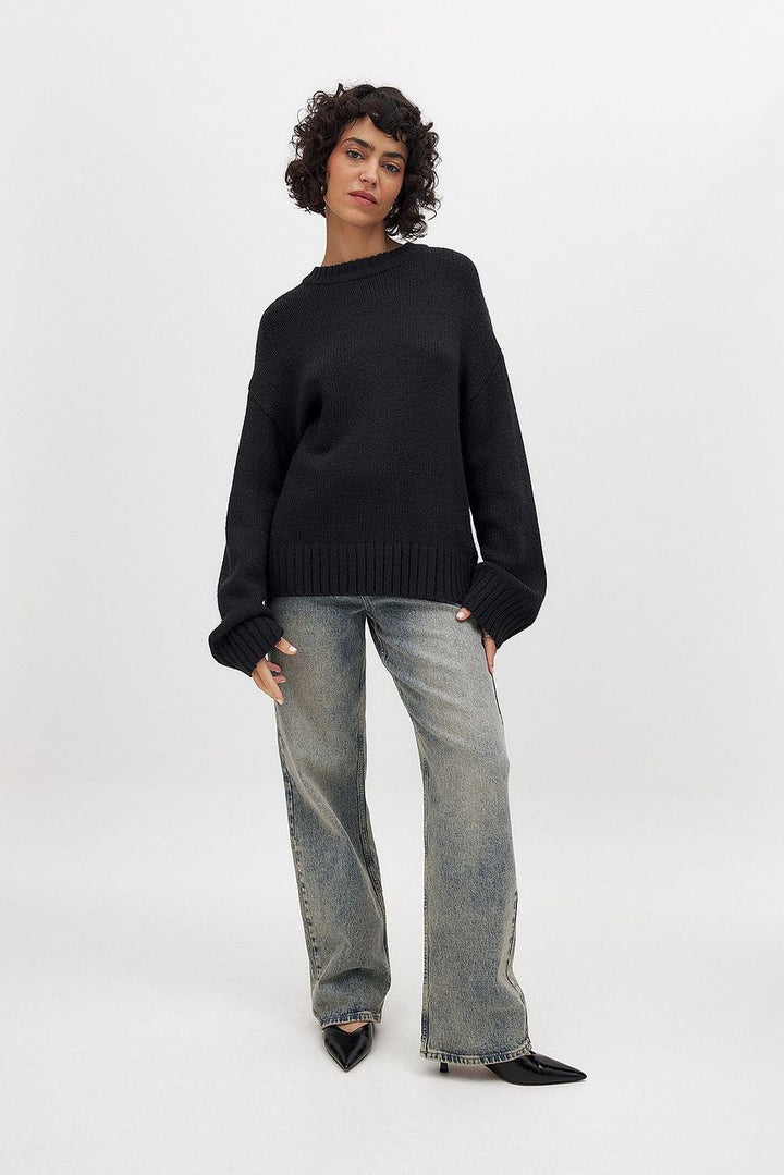Oversized Tröja | Crew Neck | Loose Fit | Stickad Jumper | Stickad Damtröja-Eva Jonsson
