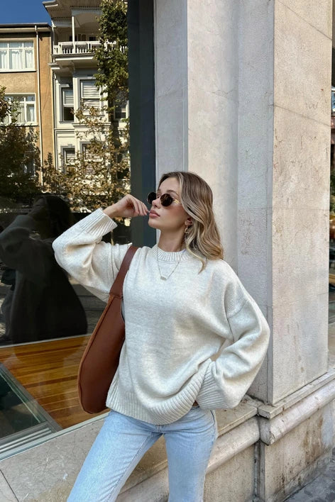Oversized Tröja | Crew Neck | Loose Fit | Stickad Jumper | Stickad Damtröja-Eva Jonsson