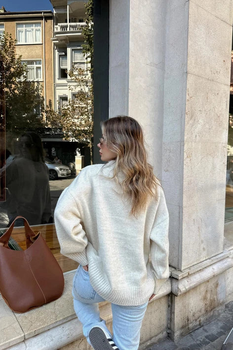 Oversized Tröja | Crew Neck | Loose Fit | Stickad Jumper | Stickad Damtröja-Eva Jonsson