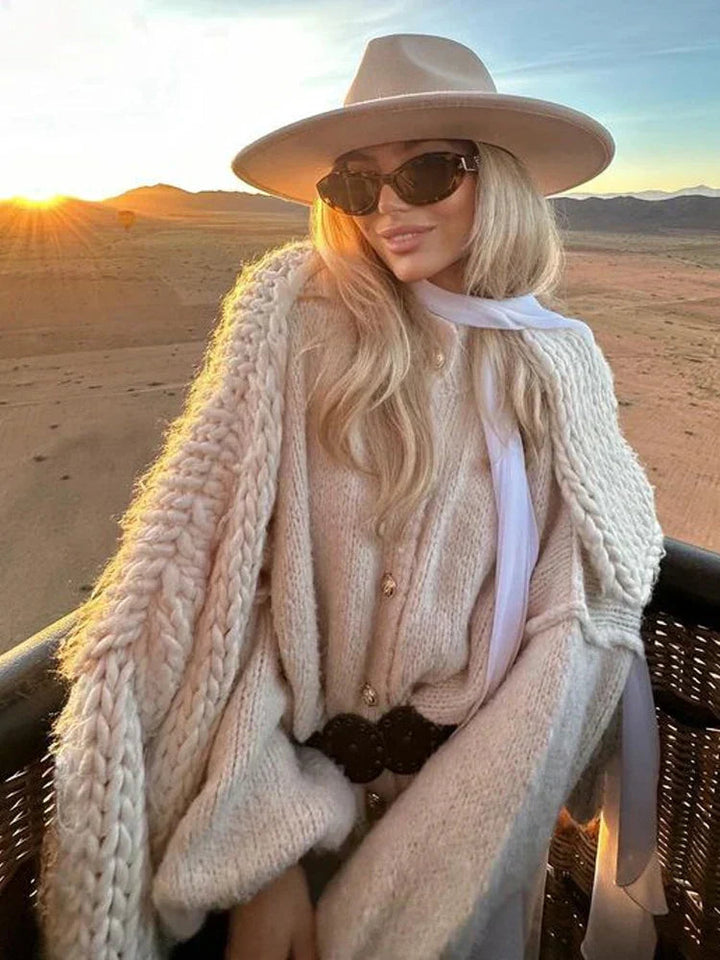 Oversized cardigan - Varm, löst sittande, stickad, tjock cardigan för kvinnor-Eva Jonsson
