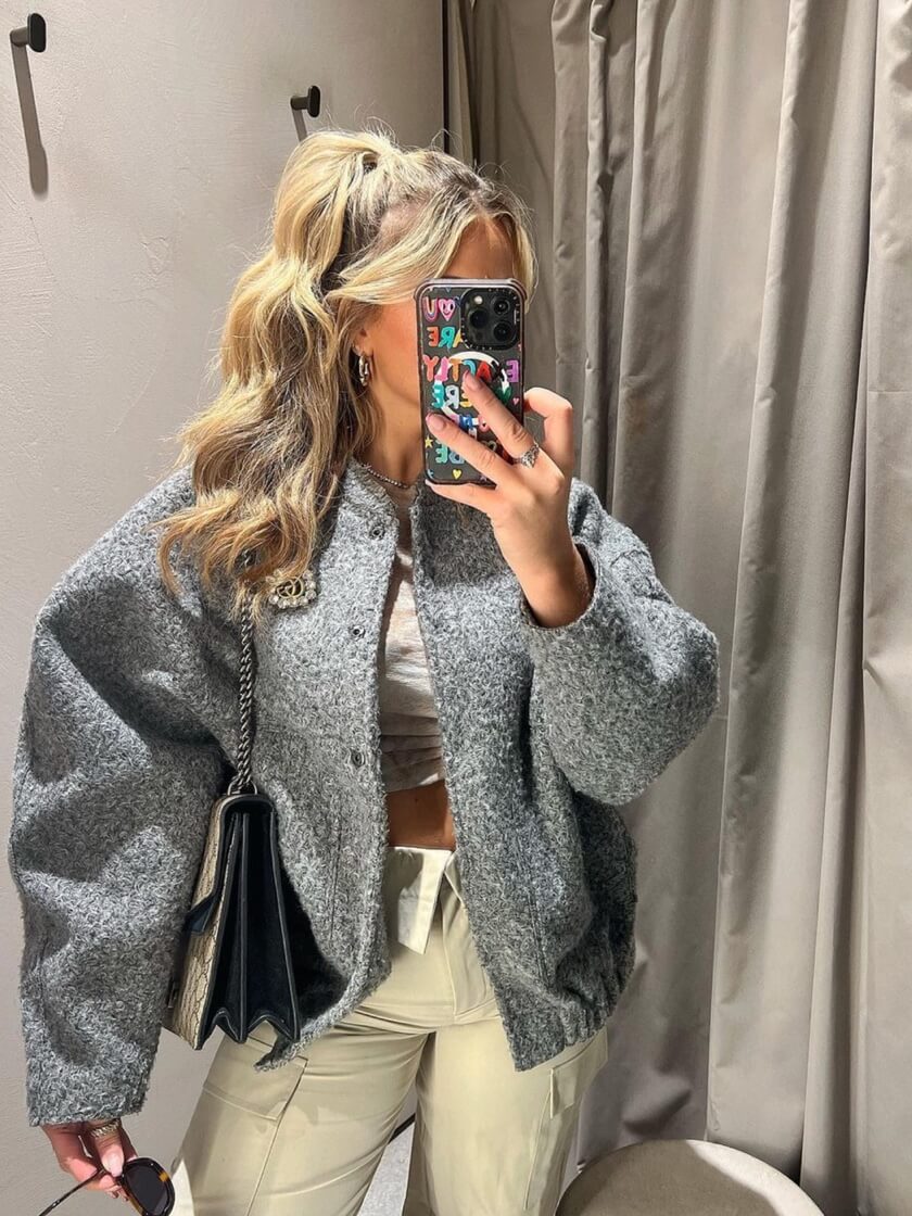 Oversized jacka | Grå | Höst | Bomberjacka | Damjacka-Eva Jonsson