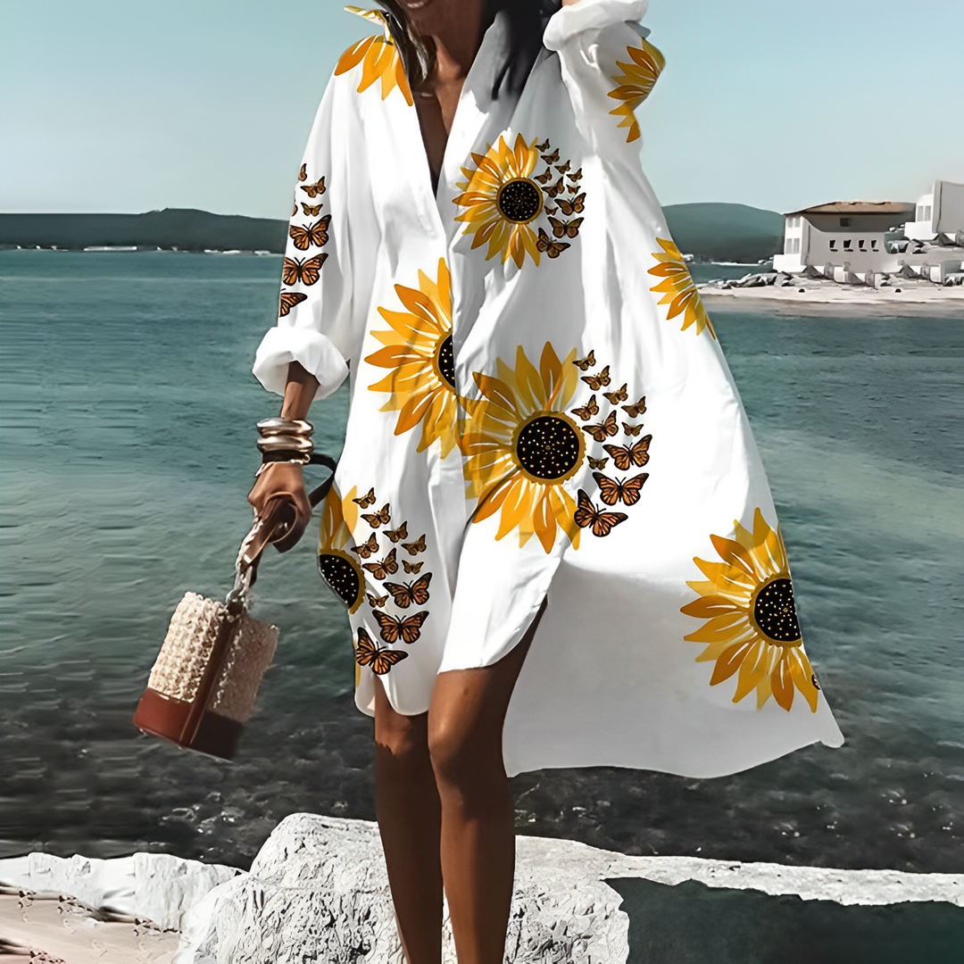 Oversized klänning - Långärmad - Löst sittande - Skjortklänning - Sommarklänning-Eva Jonsson