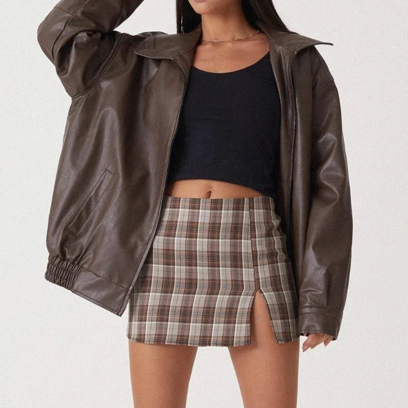 Oversized läderjacka - Svart - Brun - Läderjacka - Läderjacka för dam-Eva Jonsson