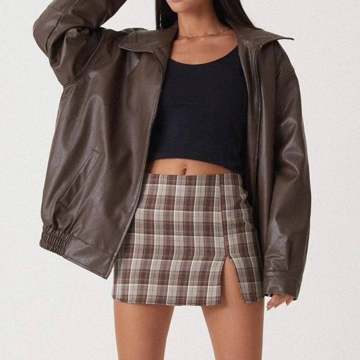 Oversized läderjacka - Svart - Brun - Läderjacka - Läderjacka för dam-Eva Jonsson