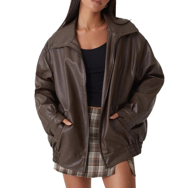 Oversized läderjacka - Svart - Brun - Läderjacka - Läderjacka för dam-Eva Jonsson