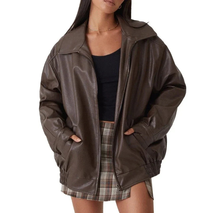 Oversized läderjacka - Svart - Brun - Läderjacka - Läderjacka för dam-Eva Jonsson