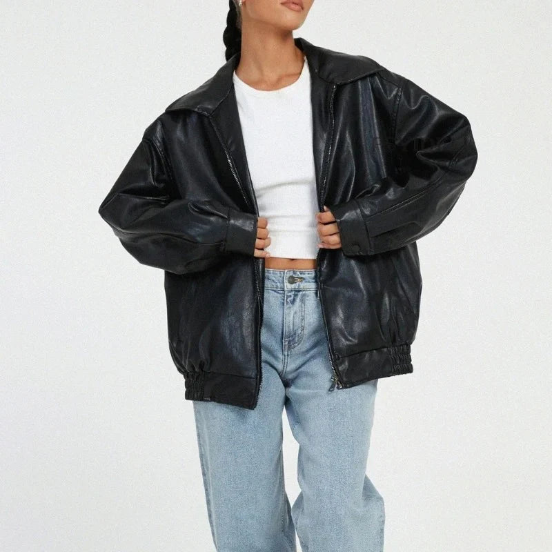 Oversized läderjacka - Svart - Brun - Läderjacka - Läderjacka för dam-Eva Jonsson