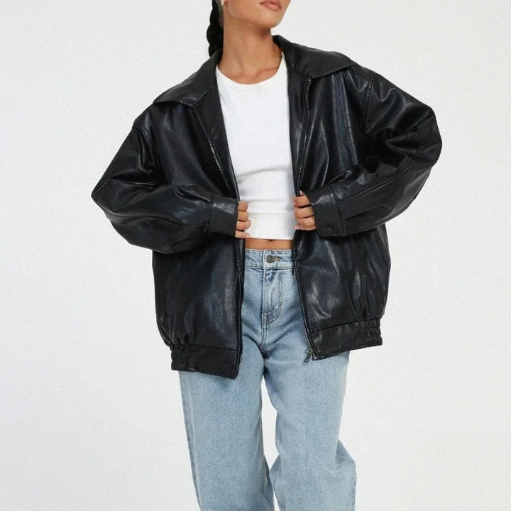 Oversized läderjacka - Svart - Brun - Läderjacka - Läderjacka för dam-Eva Jonsson