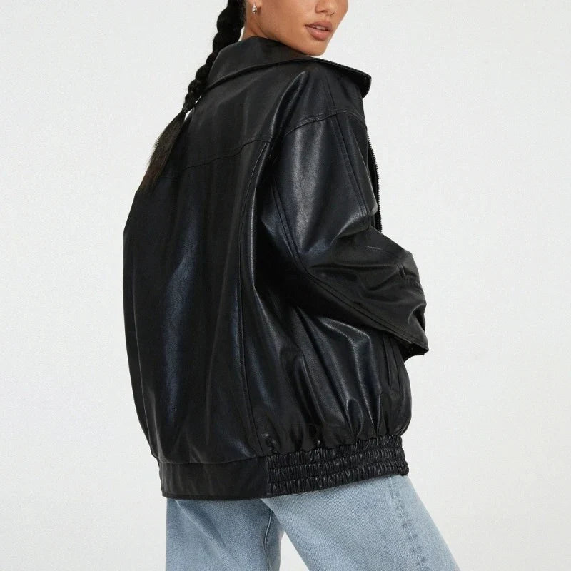 Oversized läderjacka - Svart - Brun - Läderjacka - Läderjacka för dam-Eva Jonsson