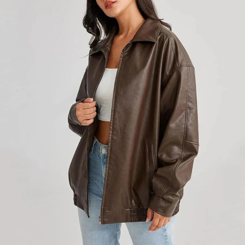Oversized läderjacka - Svart - Brun - Läderjacka - Läderjacka för dam-Eva Jonsson