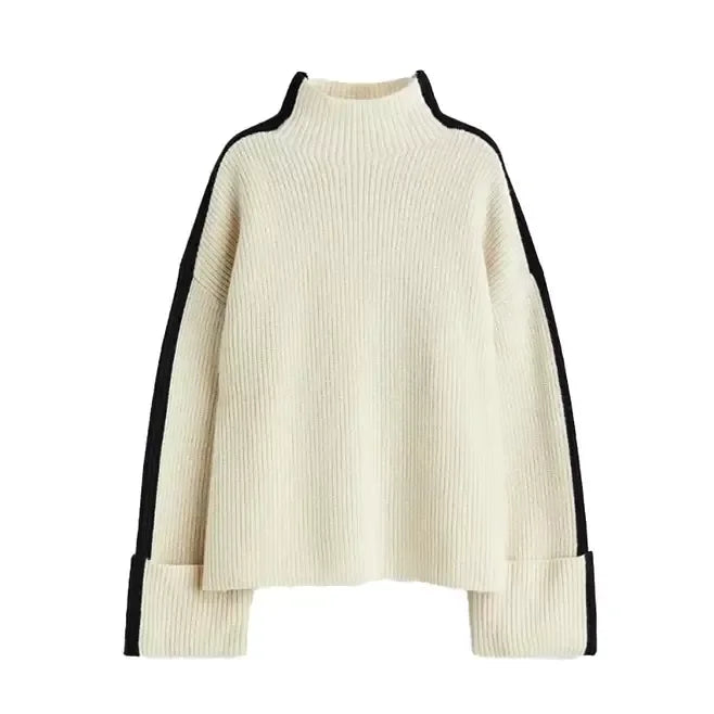 Oversized tröja - Lös passform - Turtleneck - Stickad tröja - Damkläder-Eva Jonsson