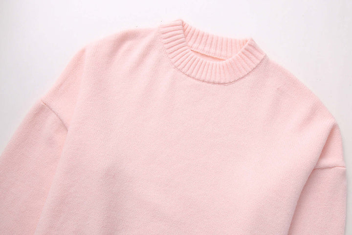 Oversized tröja - Rosa - Rund hals - Oversized pullover - Stickade plagg för damer-Eva Jonsson