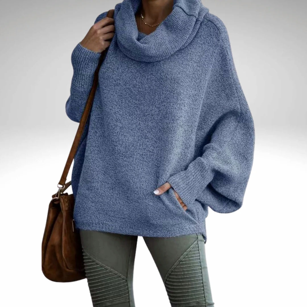 Oversized tröja | Turtleneck | Batwing-ärm | Stickad tröja | Damstickat-Eva Jonsson