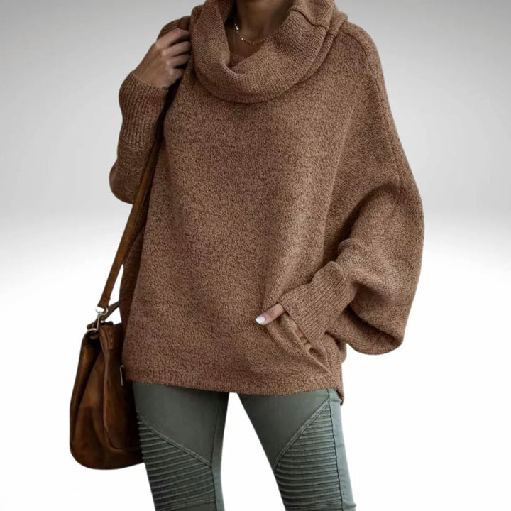 Oversized tröja | Turtleneck | Batwing-ärm | Stickad tröja | Damstickat-Eva Jonsson