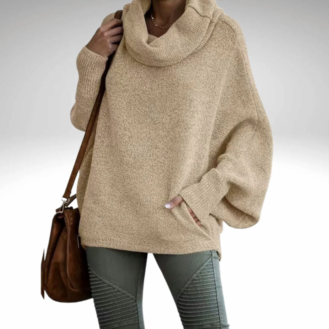 Oversized tröja | Turtleneck | Batwing-ärm | Stickad tröja | Damstickat-Eva Jonsson
