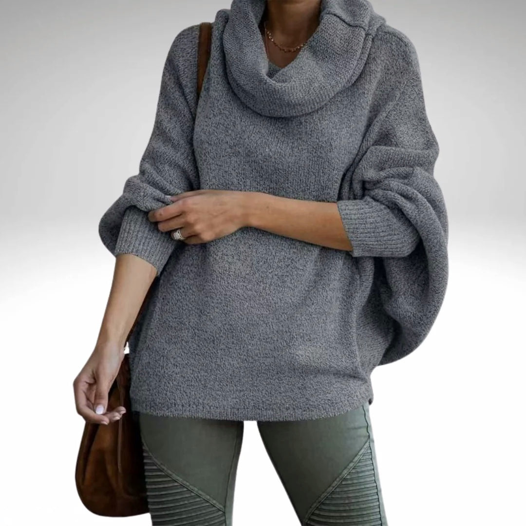Oversized tröja | Turtleneck | Batwing-ärm | Stickad tröja | Damstickat-Eva Jonsson