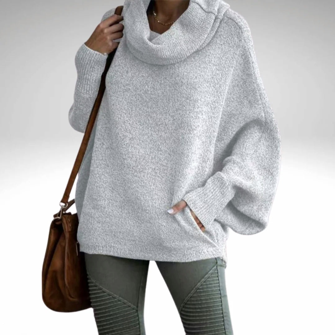 Oversized tröja | Turtleneck | Batwing-ärm | Stickad tröja | Damstickat-Eva Jonsson
