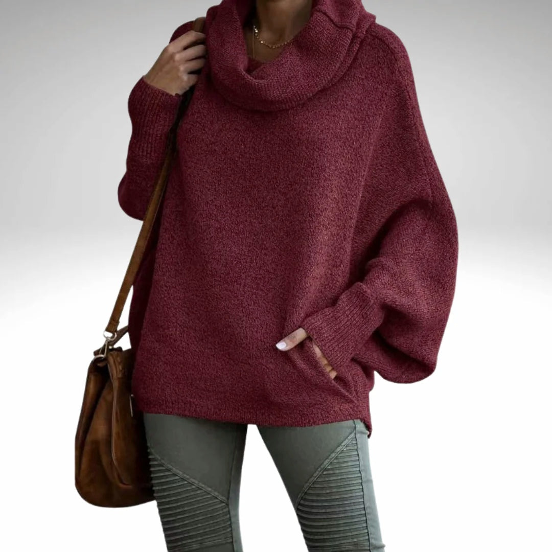 Oversized tröja | Turtleneck | Batwing-ärm | Stickad tröja | Damstickat-Eva Jonsson