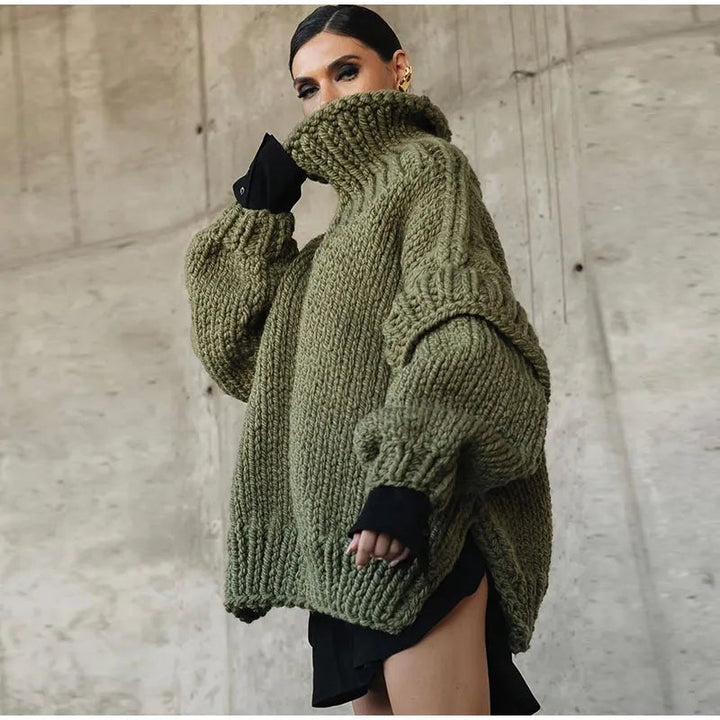 Oversized tröja | Turtleneck | Stickad | Chunky Pullover | Damstickat-Eva Jonsson