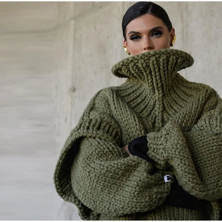 Oversized tröja | Turtleneck | Stickad | Chunky Pullover | Damstickat-Eva Jonsson