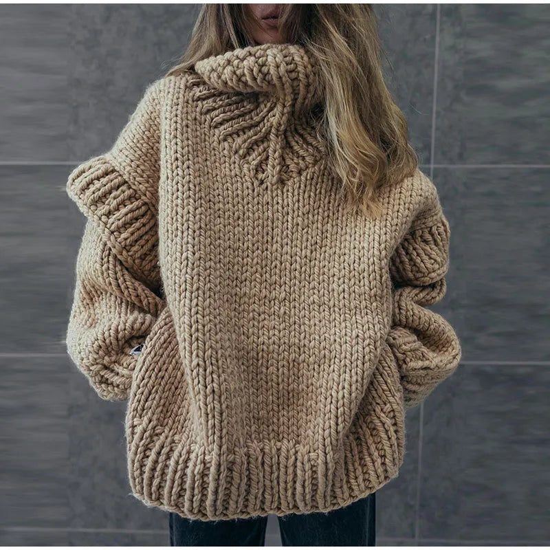 Oversized tröja | Turtleneck | Stickad | Chunky Pullover | Damstickat-Eva Jonsson