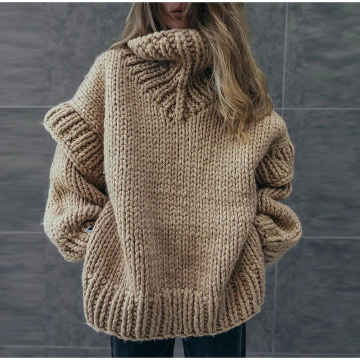 Oversized tröja | Turtleneck | Stickad | Chunky Pullover | Damstickat-Eva Jonsson