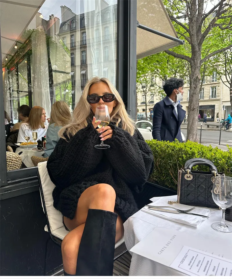 Oversized tröja | Turtleneck | Stickad | Chunky Pullover | Damstickat-Eva Jonsson