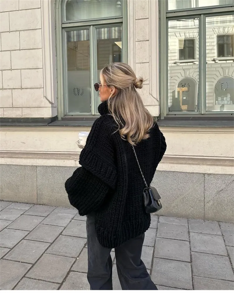 Oversized tröja | Turtleneck | Stickad | Chunky Pullover | Damstickat-Eva Jonsson