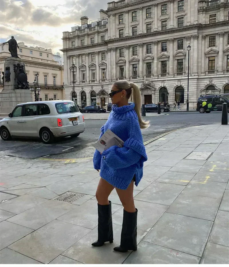 Oversized tröja | Turtleneck | Stickad | Chunky Pullover | Damstickat-Eva Jonsson