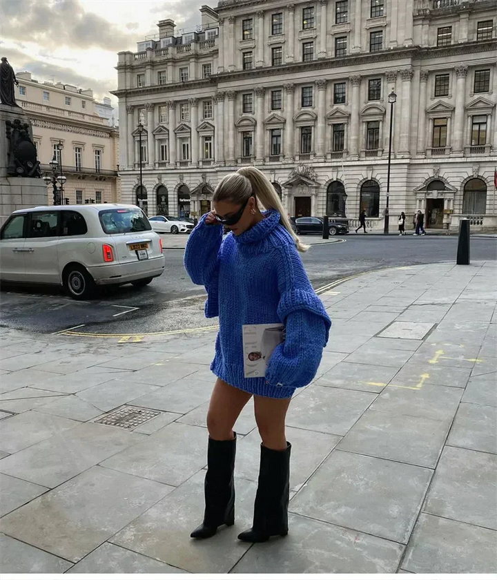 Oversized tröja | Turtleneck | Stickad | Chunky Pullover | Damstickat-Eva Jonsson