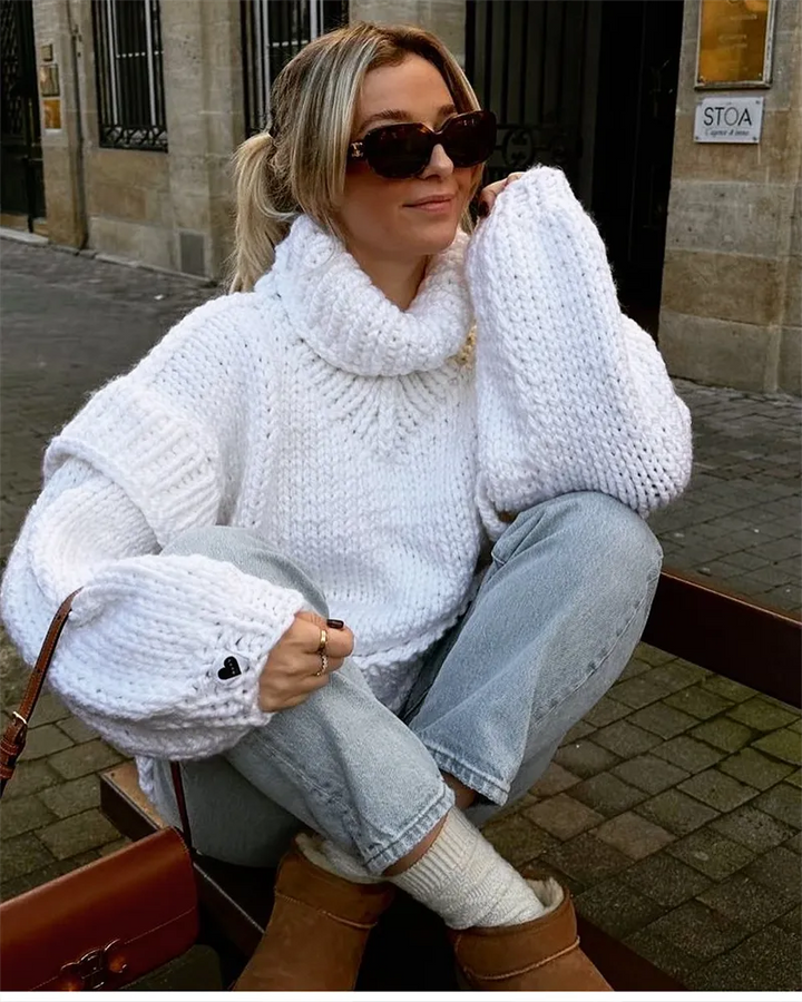 Oversized tröja | Turtleneck | Stickad | Chunky Pullover | Damstickat-Eva Jonsson