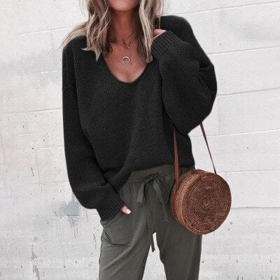 Oversized tröja - V-ringad - Loose Fit - Stickad tröja - Damstickat-Eva Jonsson
