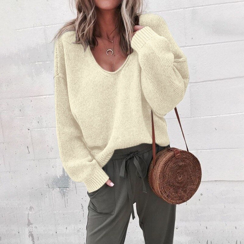 Oversized tröja - V-ringad - Loose Fit - Stickad tröja - Damstickat-Eva Jonsson