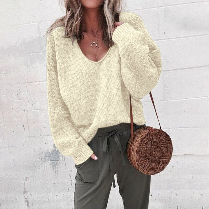 Oversized tröja - V-ringad - Loose Fit - Stickad tröja - Damstickat-Eva Jonsson