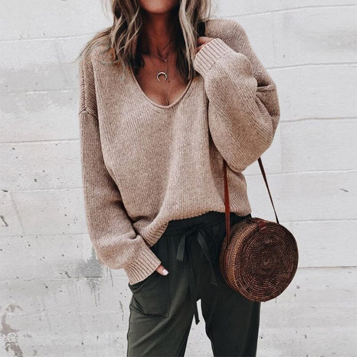 Oversized tröja - V-ringad - Loose Fit - Stickad tröja - Damstickat-Eva Jonsson